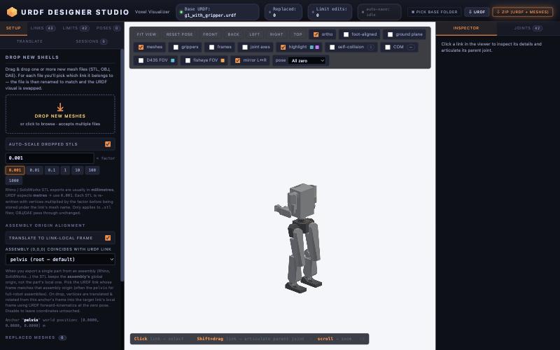 URDF Designer Studio with Voxel loaded